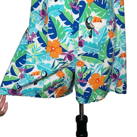 Land’s End Tropical Printed Colorful Toucan Halter Neck short Romper Size XL 16 - Picture 10 of 13
